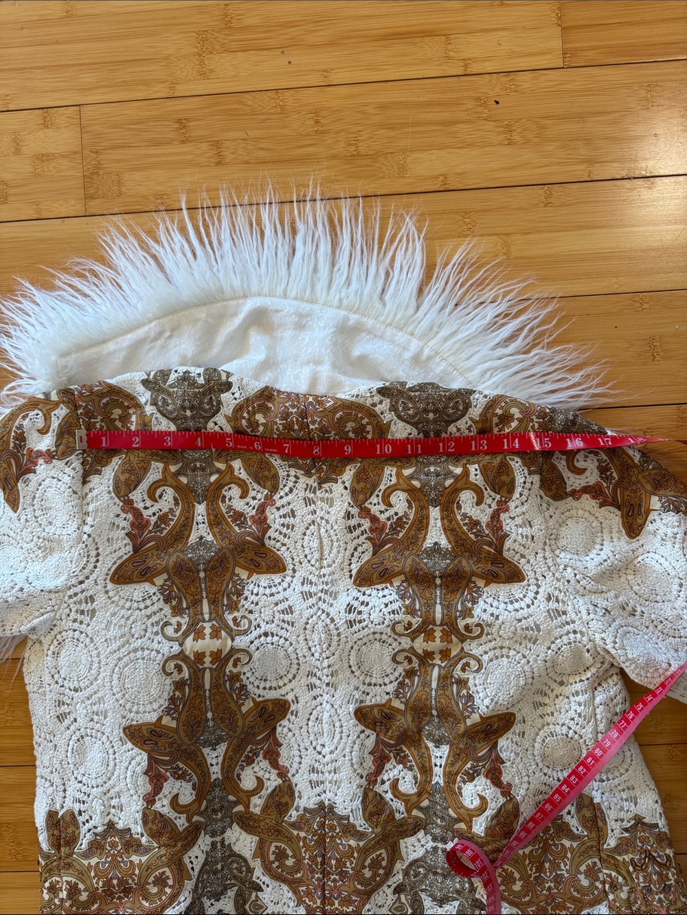 Soft Surroundings Cream and Brown Brocade Coat with Faux Fur Trim - Picture 8 of 8